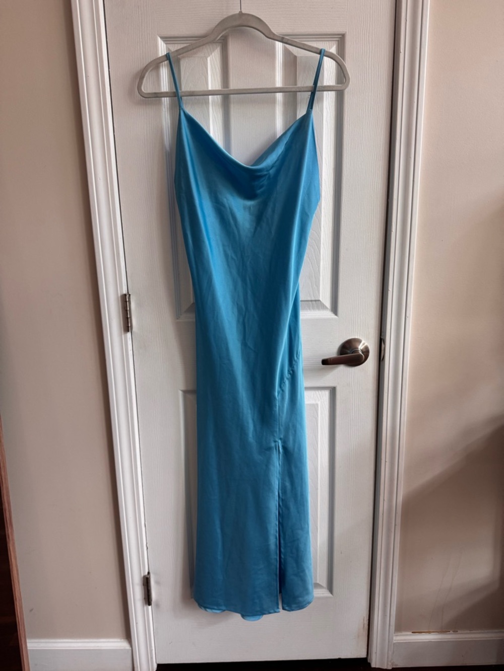 PAPER MOON Blue Satin Slip Dress w/ Slit Size Medium